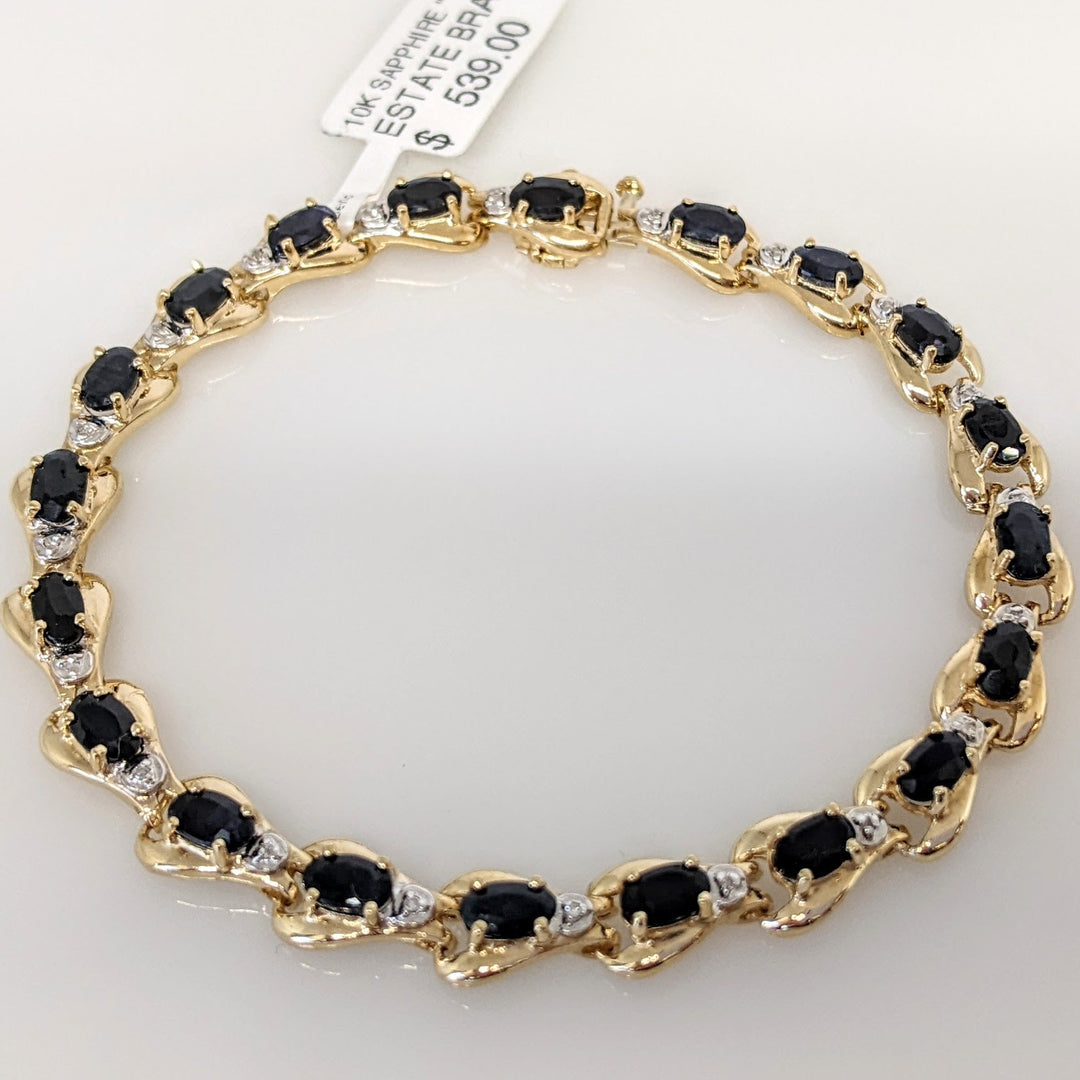 10K SAPPHIRE "C" OVAL (20) 3X5 WITH (20) MELEE ESTATE BRACELET 8.2 GRAMS