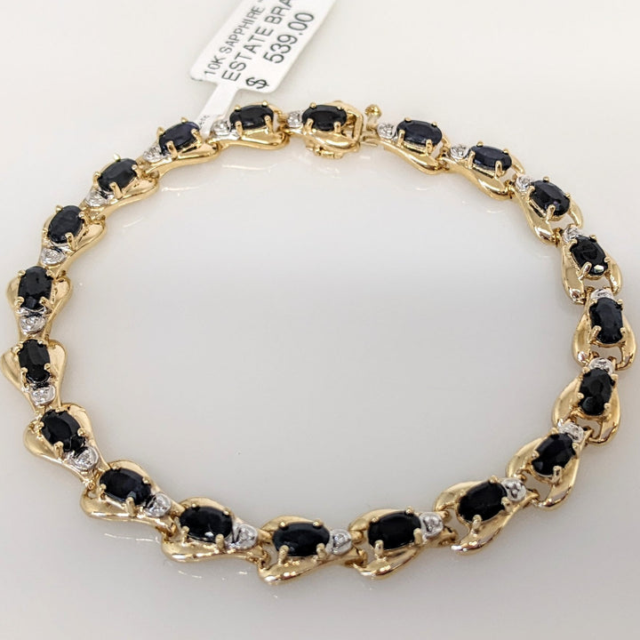 10K SAPPHIRE "C" OVAL (20) 3X5 WITH (20) MELEE ESTATE BRACELET 8.2 GRAMS
