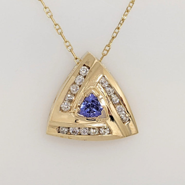 14K TANZANITE TRILLION 4.5MM WITH .30 DIAMOND TOTAL WEIGHT (15) ROUND ESTATE PENDANT & CHAIN