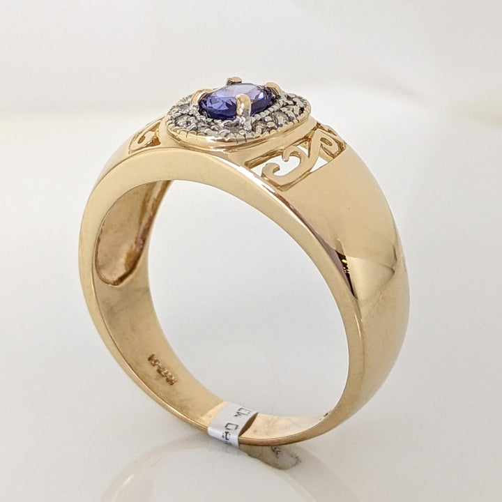 14K TANZANITE OVAL 3X5 WITH .12 DIAMOND TOTAL WEIGHT (12) ESTATE RING 5.5 GRAMS