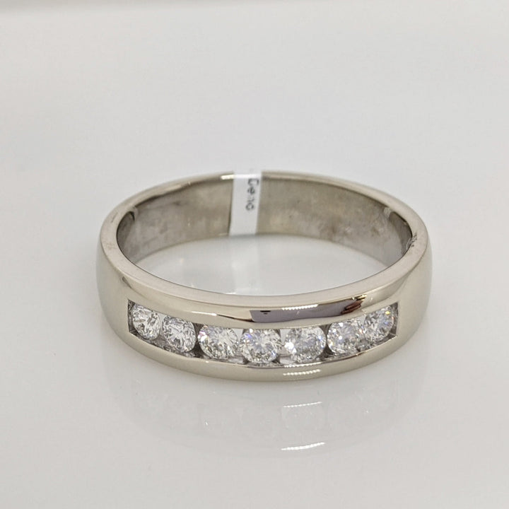 14K WHITE .62 CARAT TOTAL WEIGHT I1 I DIAMOND ROUND (7) ESTATE "LEO" CHANNEL-SET BAND 8.8 GRAMS