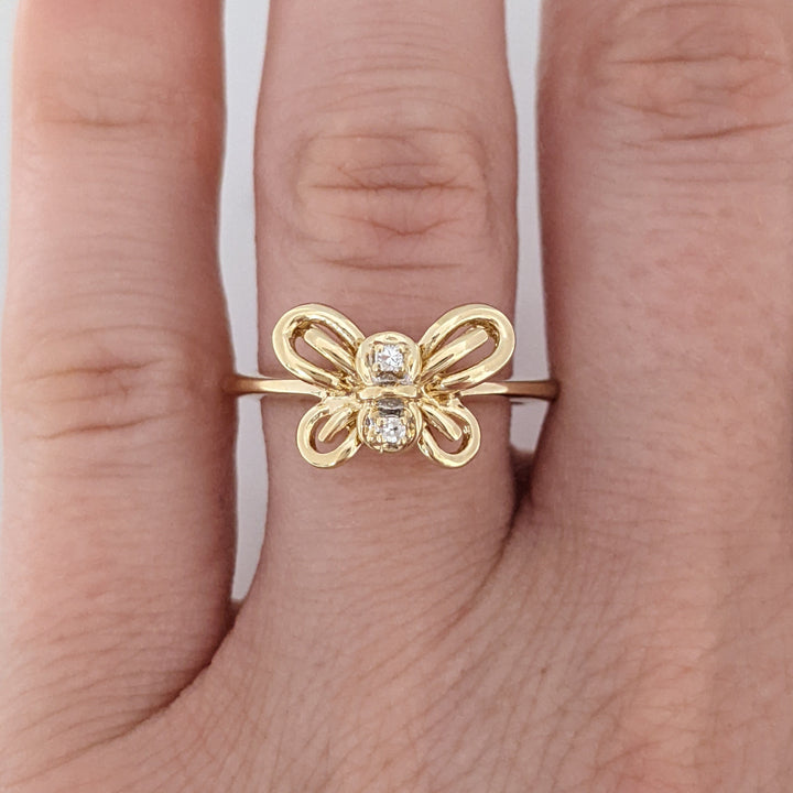 14K DIAMOND ROUND (2) BUTTERFLY ESTATE RING 3.5 GRAMS