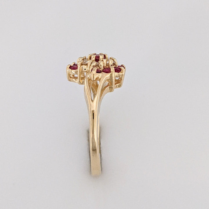 14K RUBY ROUND (9) WITH .24 DIAMOND TOTAL WEIGHT (6) ESTATE CLUSTER RING 3.0 GRAMS