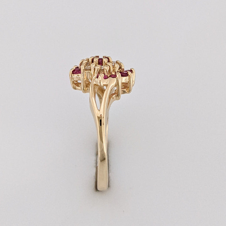 14K RUBY ROUND (9) WITH .24 DIAMOND TOTAL WEIGHT (6) ESTATE CLUSTER RING 3.0 GRAMS