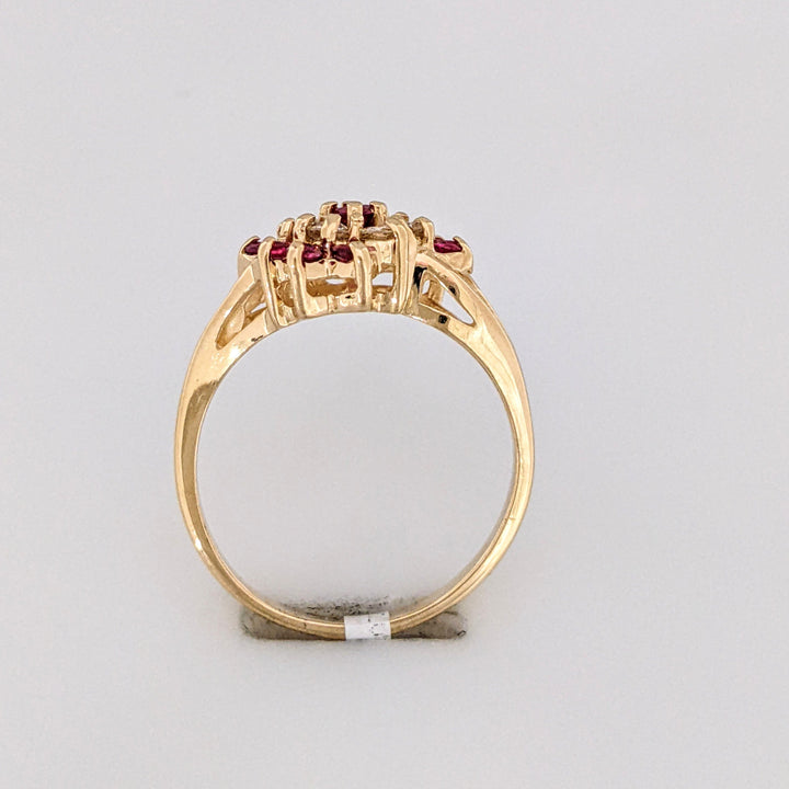 14K RUBY ROUND (9) WITH .24 DIAMOND TOTAL WEIGHT (6) ESTATE CLUSTER RING 3.0 GRAMS