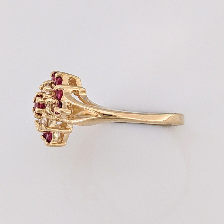 14K RUBY ROUND (9) WITH .24 DIAMOND TOTAL WEIGHT (6) ESTATE CLUSTER RING 3.0 GRAMS