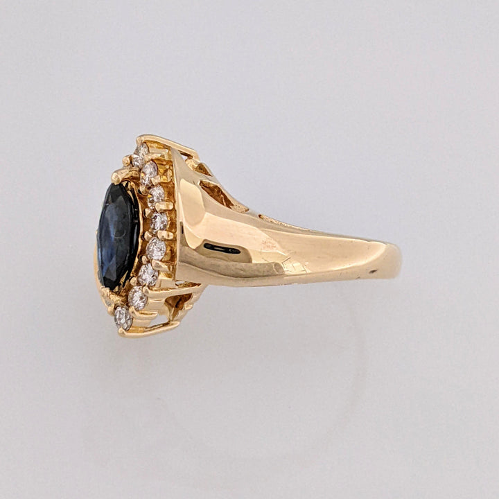 14K SAPPHIRE MARQUISE 4X8 WITH .28 DIAMOND TOTAL WEIGHT (14) ROUND ESTATE RING 4.6 GRAMS