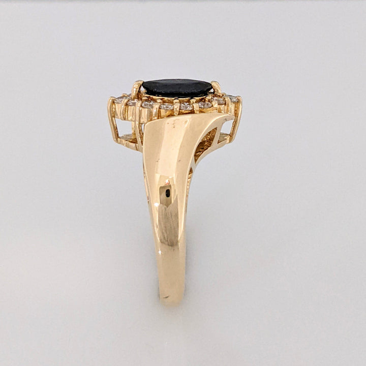 14K SAPPHIRE MARQUISE 4X8 WITH .28 DIAMOND TOTAL WEIGHT (14) ROUND ESTATE RING 4.6 GRAMS