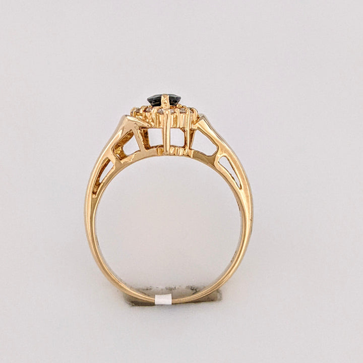14K SAPPHIRE MARQUISE 4X8 WITH .28 DIAMOND TOTAL WEIGHT (14) ROUND ESTATE RING 4.6 GRAMS