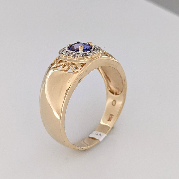 14K TANZANITE OVAL 3X5 WITH .12 DIAMOND TOTAL WEIGHT (12) ESTATE RING 5.5 GRAMS