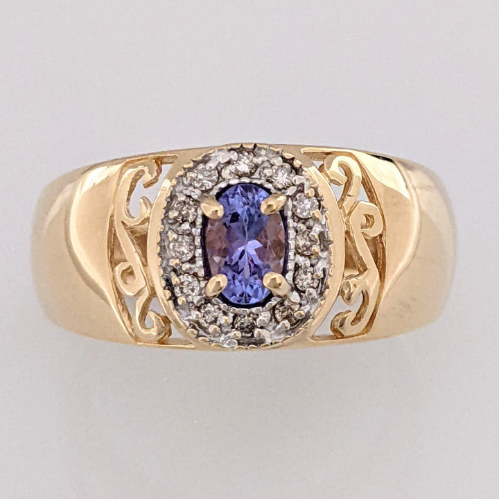 14K TANZANITE OVAL 3X5 WITH .12 DIAMOND TOTAL WEIGHT (12) ESTATE RING 5.5 GRAMS
