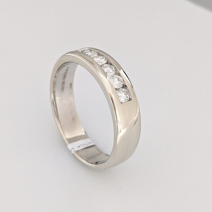 14K WHITE .62 CARAT TOTAL WEIGHT I1 I DIAMOND ROUND (7) ESTATE "LEO" CHANNEL-SET BAND 8.8 GRAMS