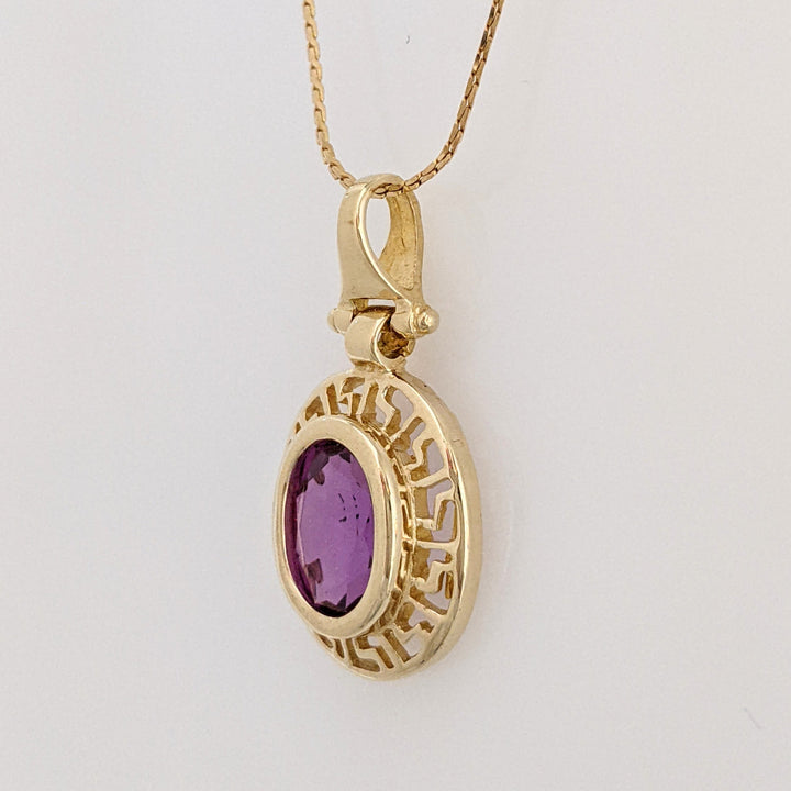14K LAB-CREATED PURPLE SAPPHIRE OVAL 7X9 ESTATE PENDANT & CHAIN 4.0 GRAMS