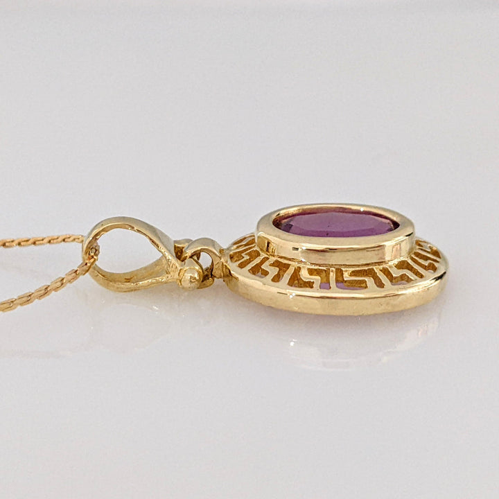 14K LAB-CREATED PURPLE SAPPHIRE OVAL 7X9 ESTATE PENDANT & CHAIN 4.0 GRAMS
