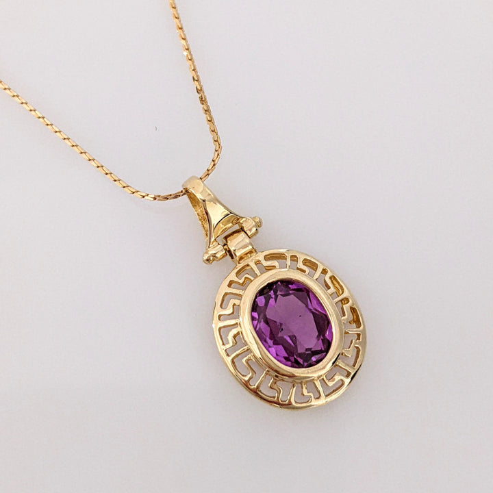 14K LAB-CREATED PURPLE SAPPHIRE OVAL 7X9 ESTATE PENDANT & CHAIN 4.0 GRAMS