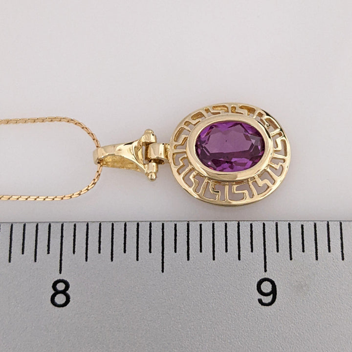 14K LAB-CREATED PURPLE SAPPHIRE OVAL 7X9 ESTATE PENDANT & CHAIN 4.0 GRAMS