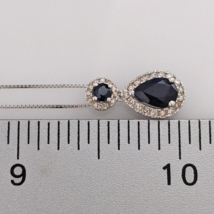 10K WHITE SAPPHIRE PEAR (3) ROUND (3) HALO ESTATE PENDANT & EARRING SET 3.4 GRAMS