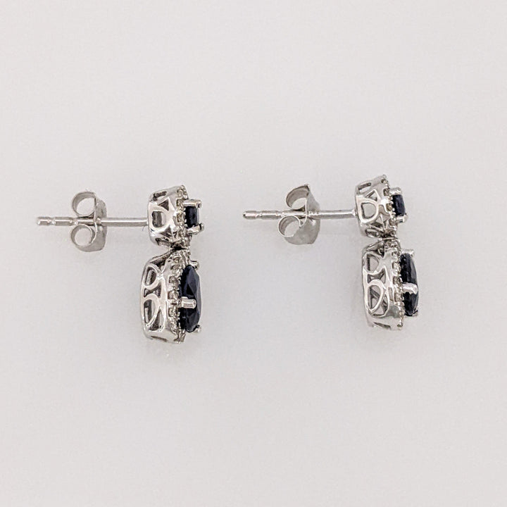 10K WHITE SAPPHIRE PEAR (3) ROUND (3) HALO ESTATE PENDANT & EARRING SET 3.4 GRAMS