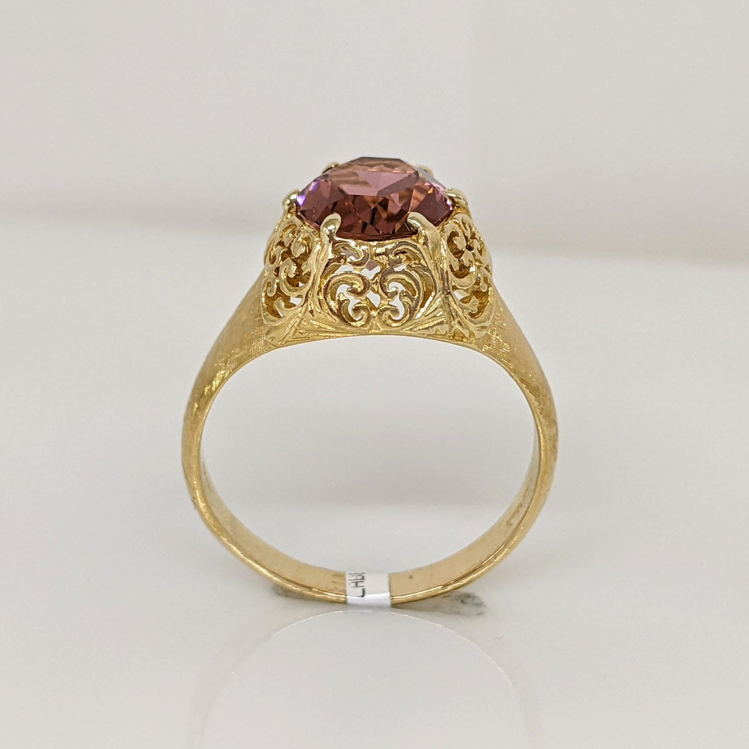 18K PINK TOURMALINE OVAL 8X10 FILAGREE TOP ESTATE RING 4.6 GRAMS