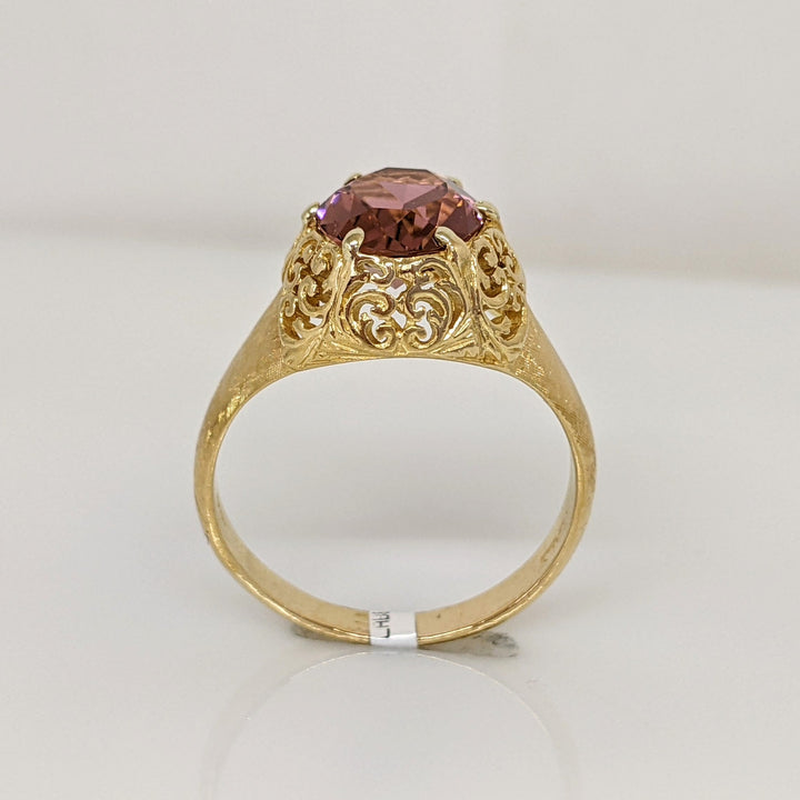 18K PINK TOURMALINE OVAL 8X10 FILAGREE TOP ESTATE RING 4.6 GRAMS