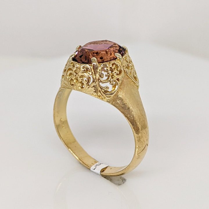 18K PINK TOURMALINE OVAL 8X10 FILAGREE TOP ESTATE RING 4.6 GRAMS