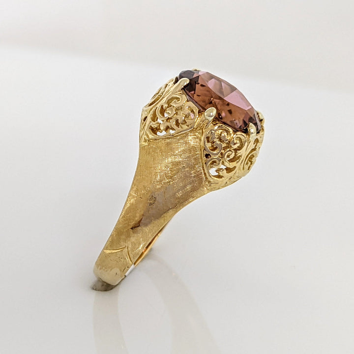 18K PINK TOURMALINE OVAL 8X10 FILAGREE TOP ESTATE RING 4.6 GRAMS