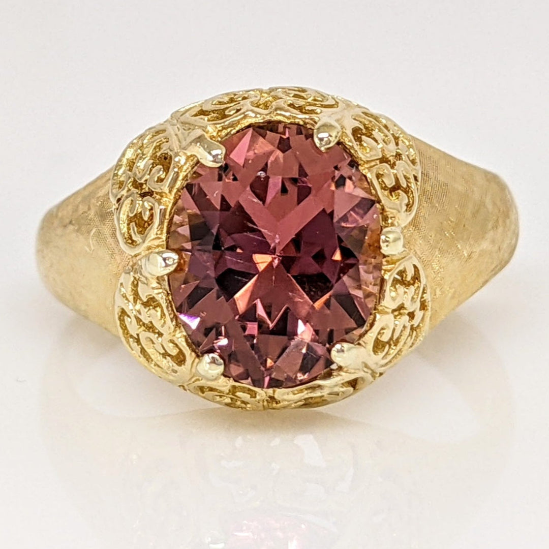 18K PINK TOURMALINE OVAL 8X10 FILAGREE TOP ESTATE RING 4.6 GRAMS
