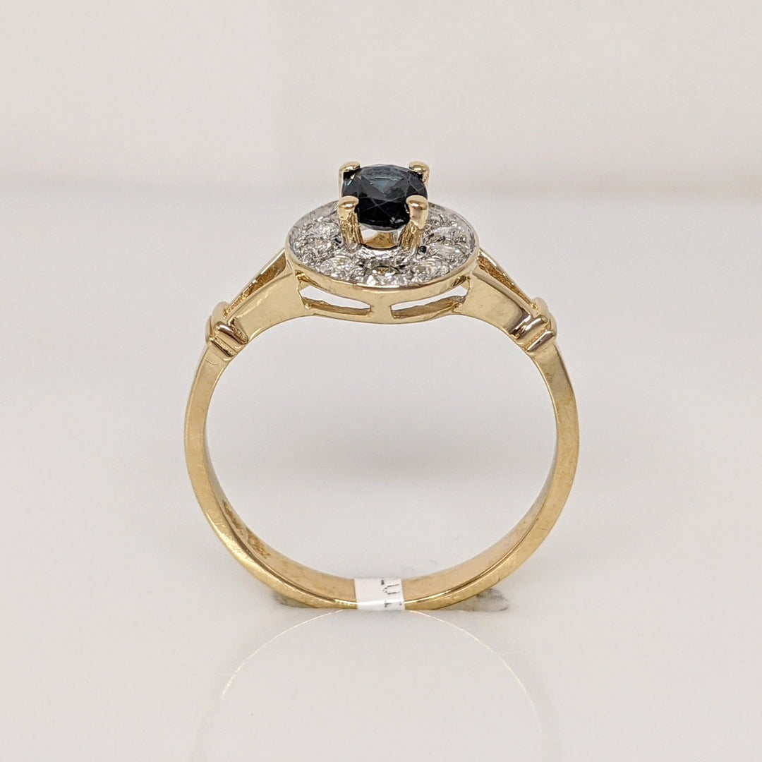 14K SAPPHIRE OVAL 4X6 WITH .15 DIAMOND TOTAL WEIGHT SPLIT SHANK ESTATE RING 2.2 GRAMS
