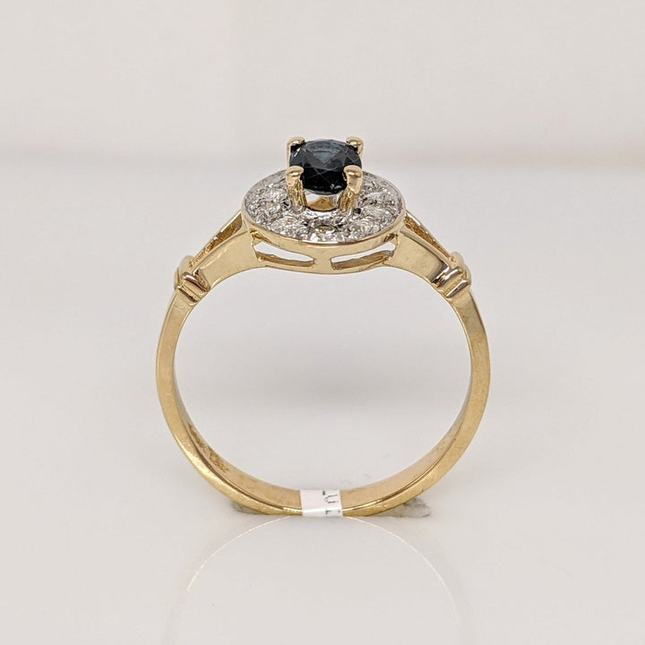 14K SAPPHIRE OVAL 4X6 WITH .15 DIAMOND TOTAL WEIGHT SPLIT SHANK ESTATE RING 2.2 GRAMS