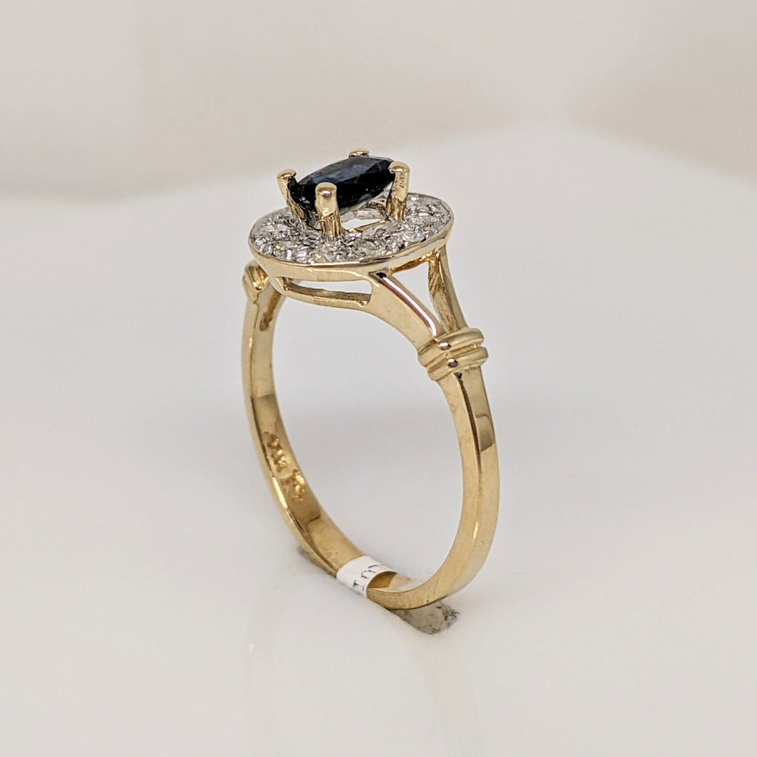 14K SAPPHIRE OVAL 4X6 WITH .15 DIAMOND TOTAL WEIGHT SPLIT SHANK ESTATE RING 2.2 GRAMS