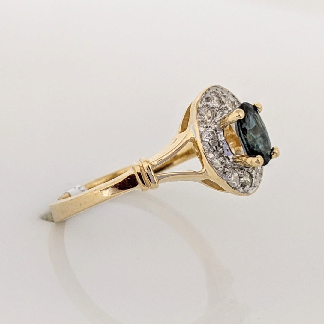 14K SAPPHIRE OVAL 4X6 WITH .15 DIAMOND TOTAL WEIGHT SPLIT SHANK ESTATE RING 2.2 GRAMS