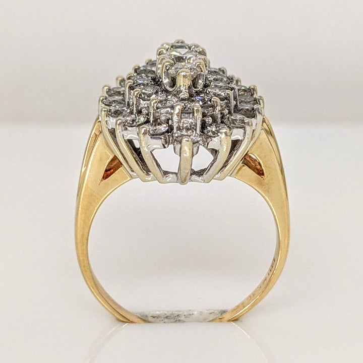 14K 1.66 CARAT TOTAL WEIGHT I1 F DIAMOND ROUND (33) ESTATE CLUSTER RING 7.1 GRAMS