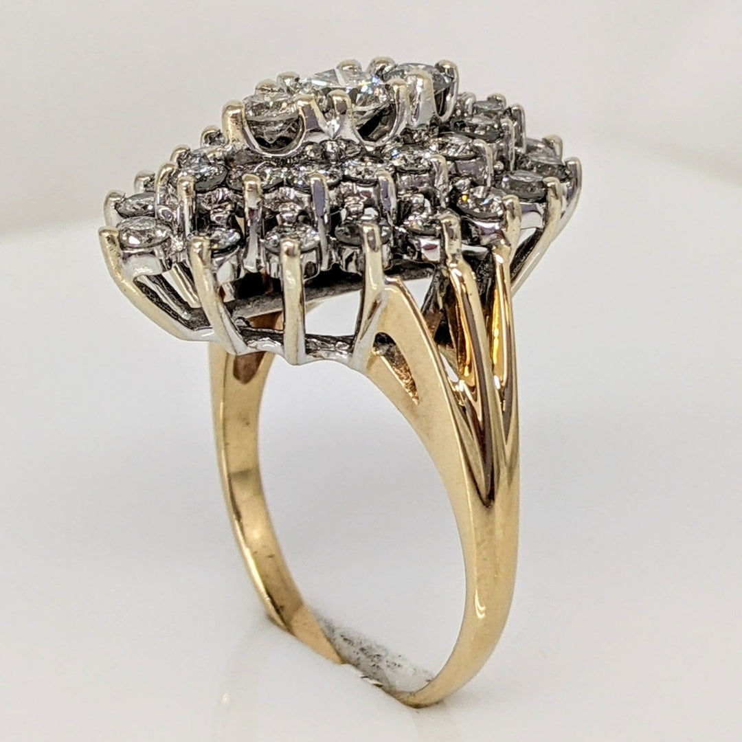 14K 1.66 CARAT TOTAL WEIGHT I1 F DIAMOND ROUND (33) ESTATE CLUSTER RING 7.1 GRAMS