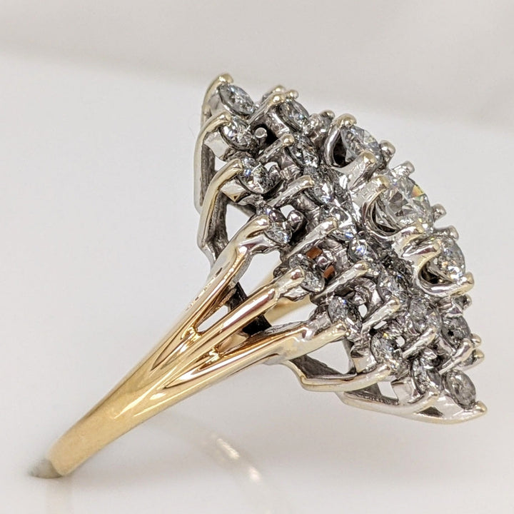 14K 1.66 CARAT TOTAL WEIGHT I1 F DIAMOND ROUND (33) ESTATE CLUSTER RING 7.1 GRAMS