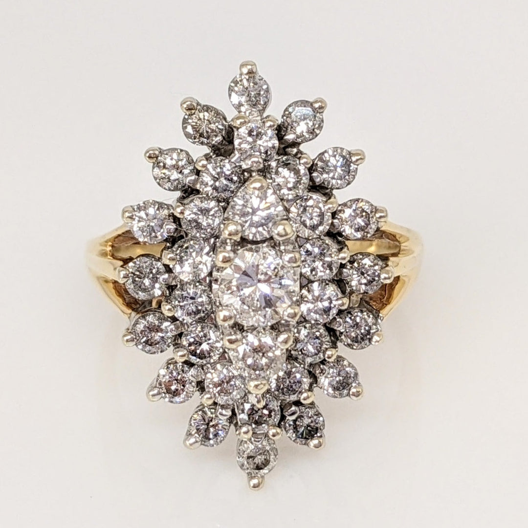 14K 1.66 CARAT TOTAL WEIGHT I1 F DIAMOND ROUND (33) ESTATE CLUSTER RING 7.1 GRAMS
