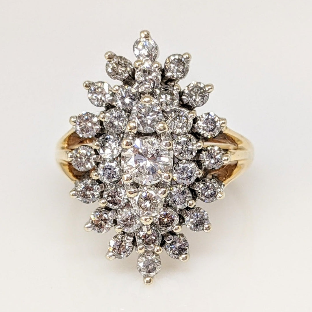 14K 1.66 CARAT TOTAL WEIGHT I1 F DIAMOND ROUND (33) ESTATE CLUSTER RING 7.1 GRAMS