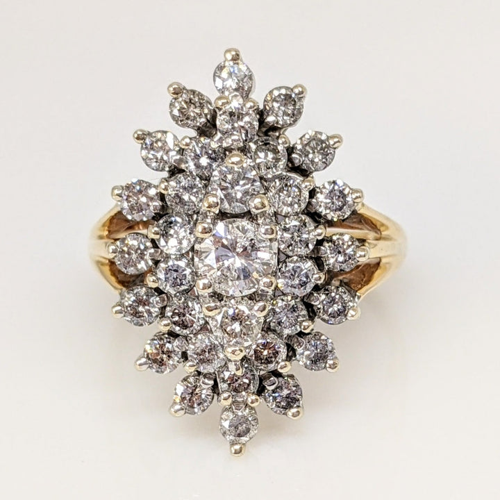 14K 1.66 CARAT TOTAL WEIGHT I1 F DIAMOND ROUND (33) ESTATE CLUSTER RING 7.1 GRAMS