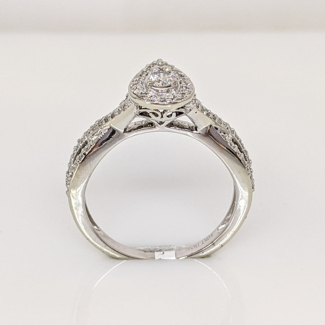 10K WHITE .33 CARAT TOTAL WEIGHT SI2 I-J DIAMOND ROUND (43) TWIST PEAR SHAPE ESTATE RING 3.4 GRAMS