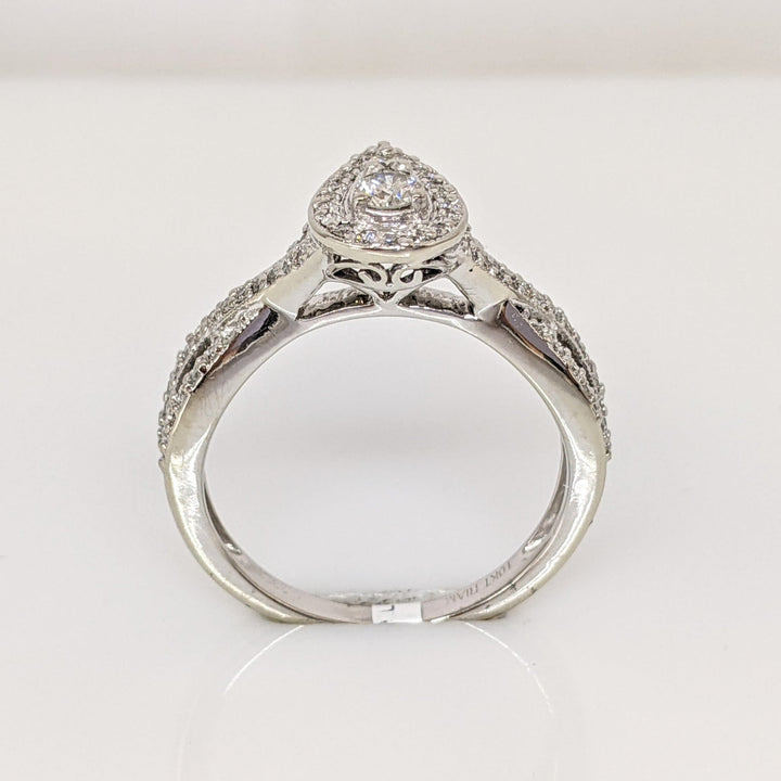 10K WHITE .33 CARAT TOTAL WEIGHT SI2 I-J DIAMOND ROUND (43) TWIST PEAR SHAPE ESTATE RING 3.4 GRAMS