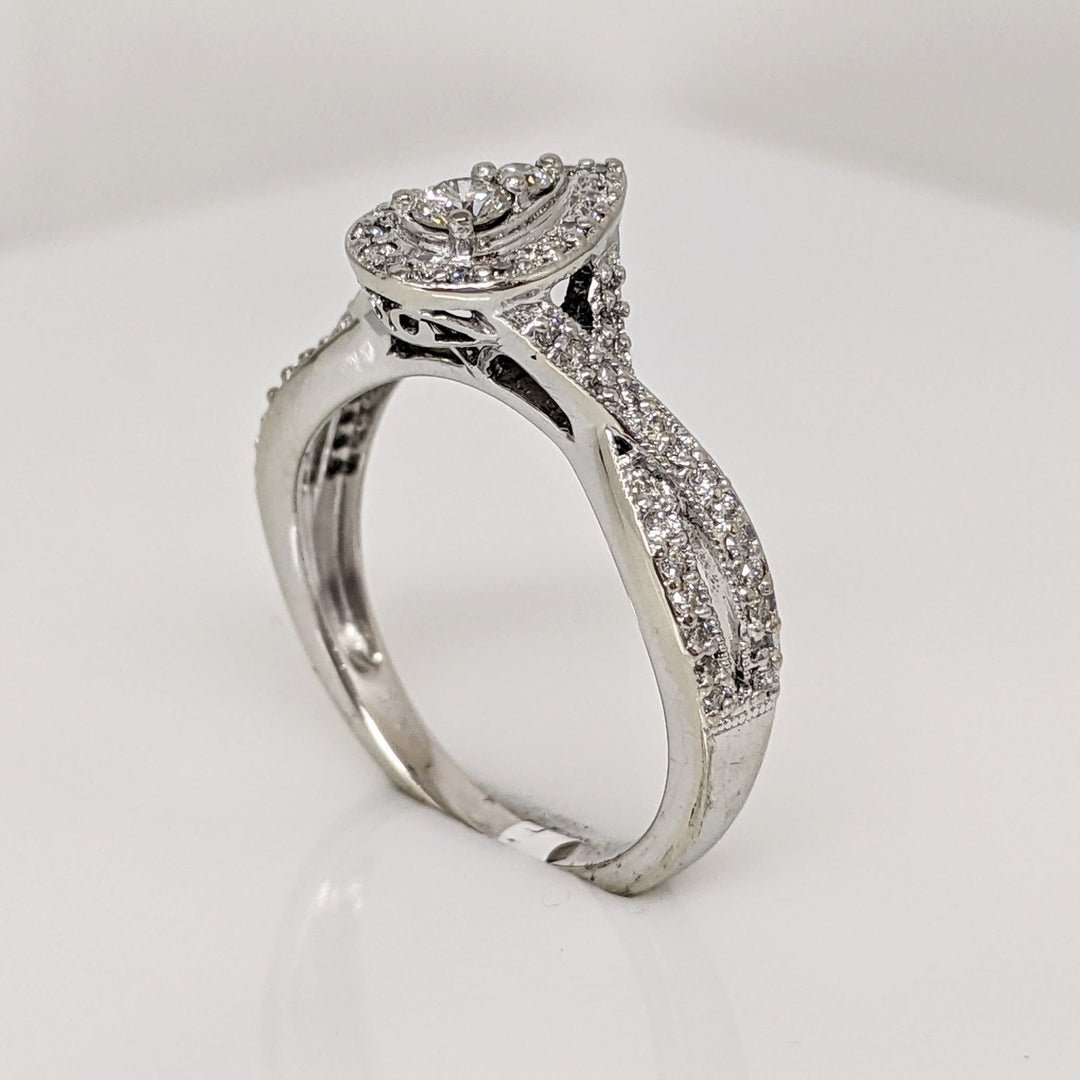 10K WHITE .33 CARAT TOTAL WEIGHT SI2 I-J DIAMOND ROUND (43) TWIST PEAR SHAPE ESTATE RING 3.4 GRAMS