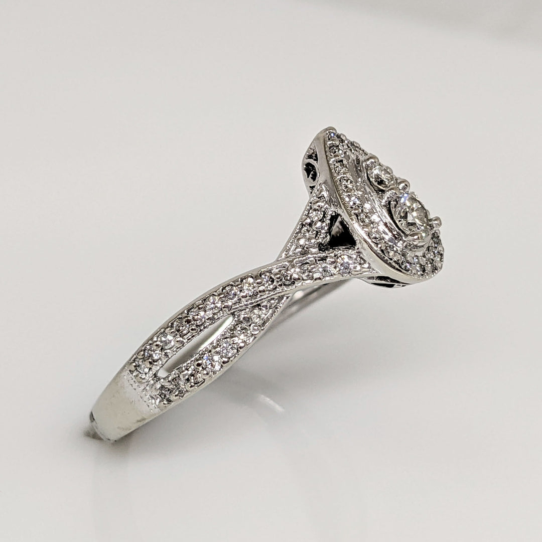 10K WHITE .33 CARAT TOTAL WEIGHT SI2 I-J DIAMOND ROUND (43) TWIST PEAR SHAPE ESTATE RING 3.4 GRAMS