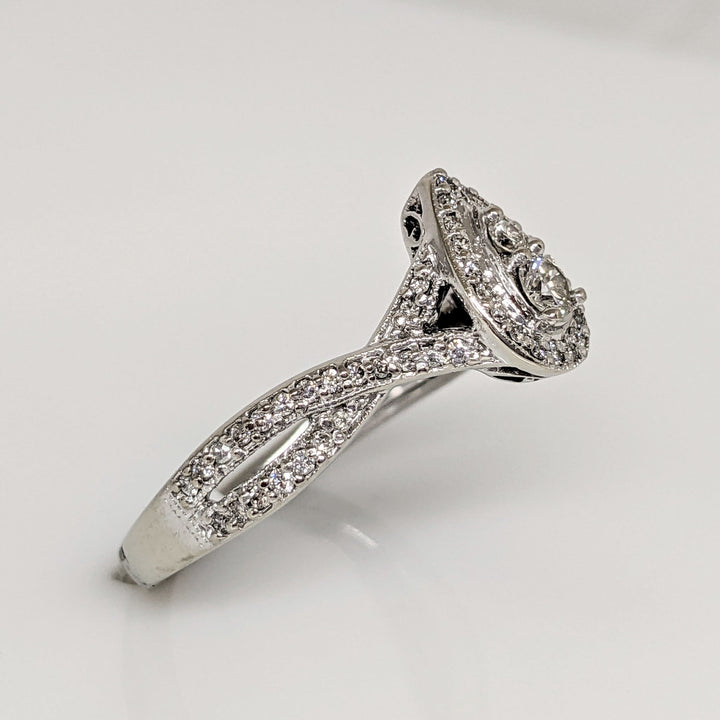 10K WHITE .33 CARAT TOTAL WEIGHT SI2 I-J DIAMOND ROUND (43) TWIST PEAR SHAPE ESTATE RING 3.4 GRAMS