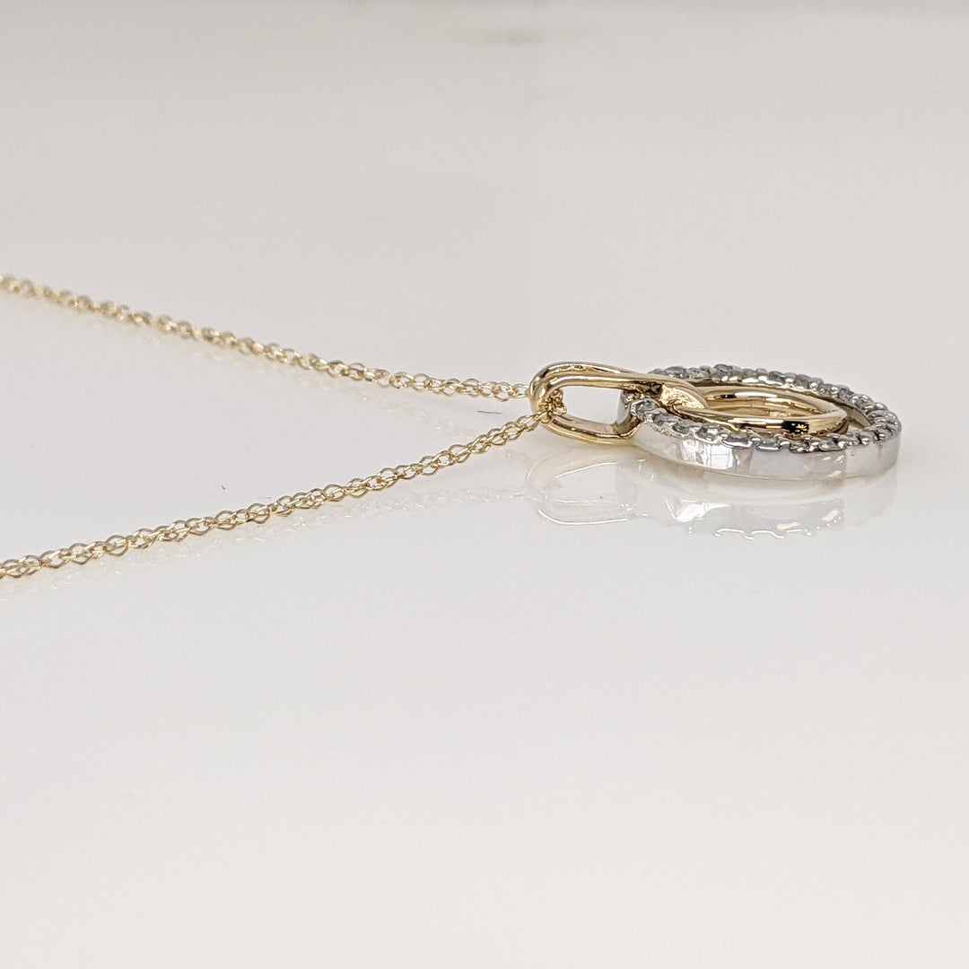 10K TWO-TONE .19 CARAT TOTAL WEIGHT DIAMOND ROUND (25) DOUBLE CIRCLE ESTATE PENDANT & CHAIN 2.5 GRAMS
