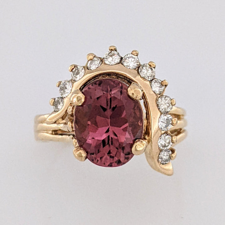 10K RASPBERRY TOURMALINE OVAL 8X10 WITH .50 DIAMOND TOTAL WEIGHT ESTATE RING 5.8 GRAMS