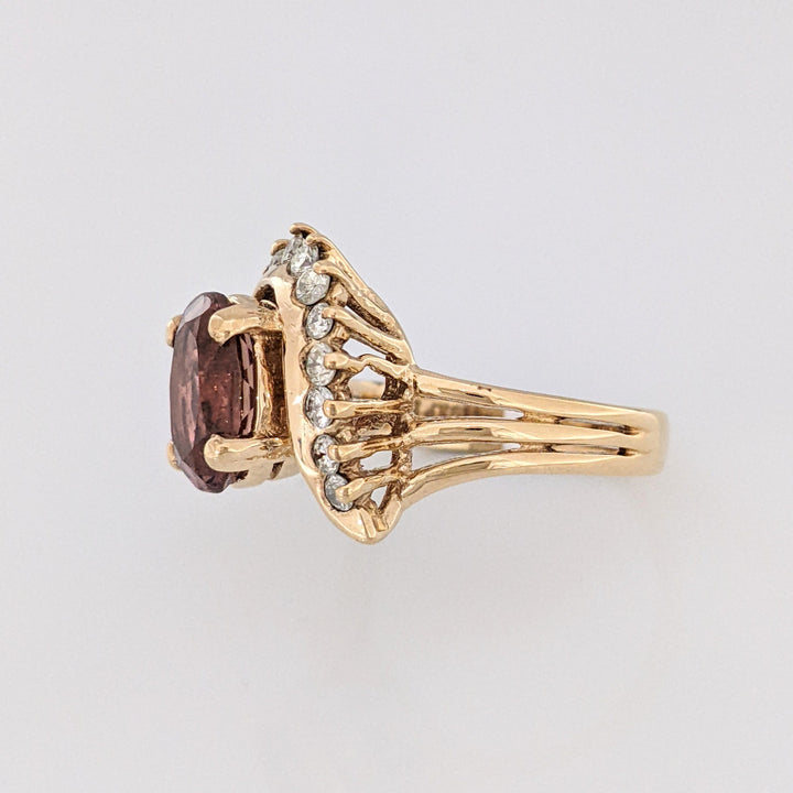 10K RASPBERRY TOURMALINE OVAL 8X10 WITH .50 DIAMOND TOTAL WEIGHT ESTATE RING 5.8 GRAMS