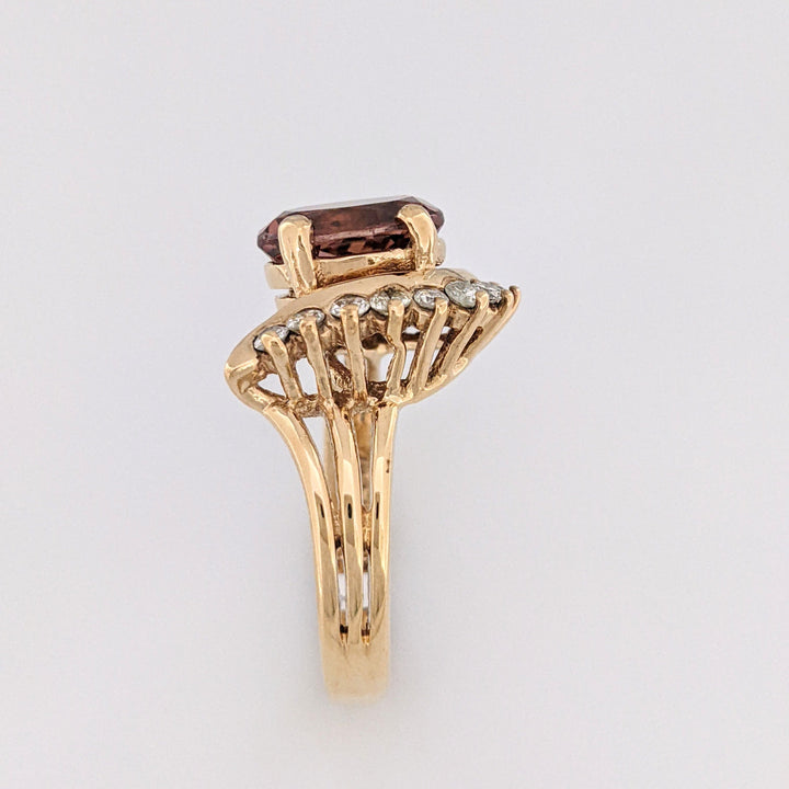 10K RASPBERRY TOURMALINE OVAL 8X10 WITH .50 DIAMOND TOTAL WEIGHT ESTATE RING 5.8 GRAMS