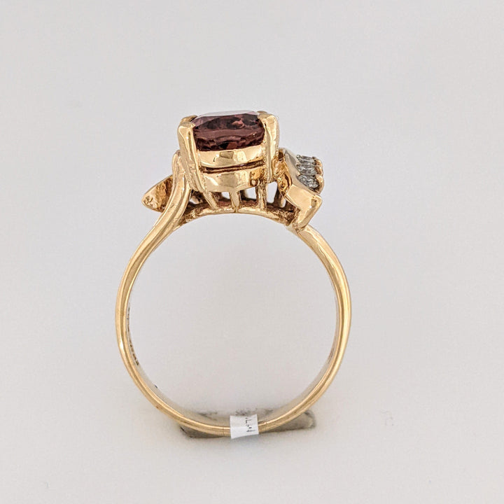 10K RASPBERRY TOURMALINE OVAL 8X10 WITH .50 DIAMOND TOTAL WEIGHT ESTATE RING 5.8 GRAMS