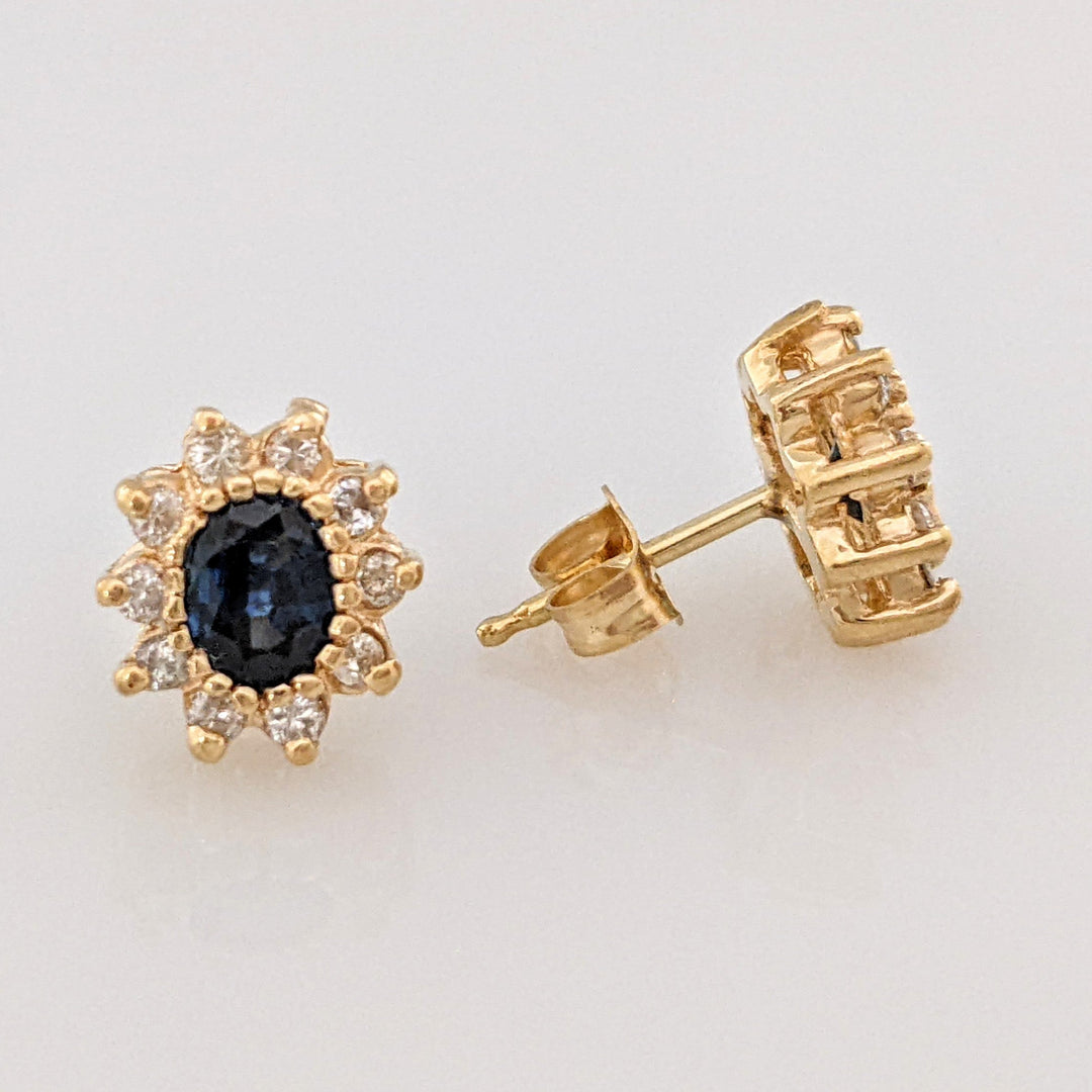 14K SAPPHIRE OVAL 4X5 (2) WITH .35 DIAMOND TOTAL WEIGHT (20) ESTATE EARRINGS 2.7 GRAMS