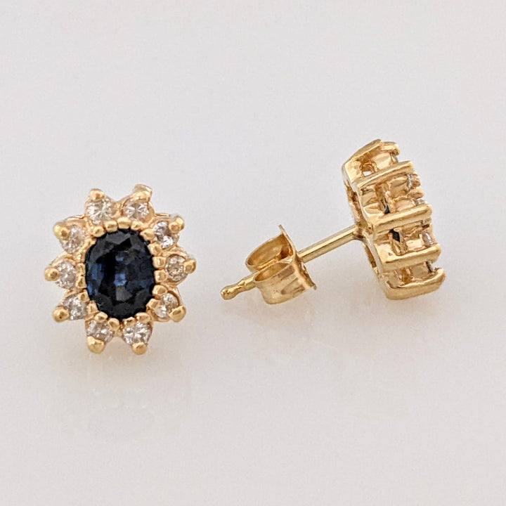 14K SAPPHIRE OVAL 4X5 (2) WITH .35 DIAMOND TOTAL WEIGHT (20) ESTATE EARRINGS 2.7 GRAMS