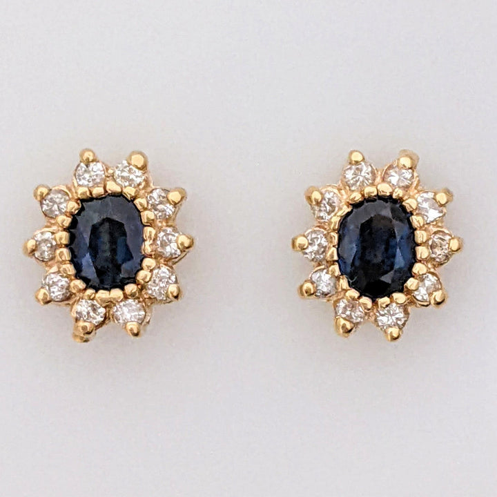 14K SAPPHIRE OVAL 4X5 (2) WITH .35 DIAMOND TOTAL WEIGHT (20) ESTATE EARRINGS 2.7 GRAMS